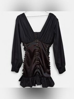 Gothcore Black Lace-Up Dress with ruffles by B-Sharp